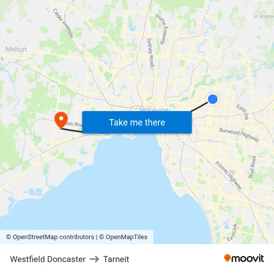 Westfield Doncaster to Tarneit map