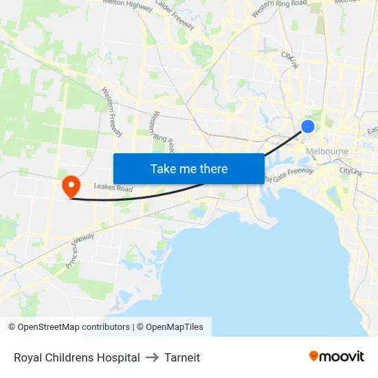 Royal Childrens Hospital to Tarneit map