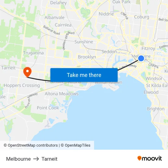 Melbourne to Tarneit map