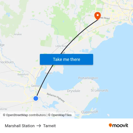 Marshall Station to Tarneit map