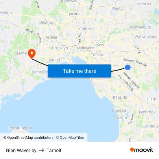 Glen Waverley to Tarneit map
