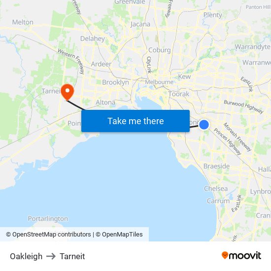 Oakleigh to Tarneit map