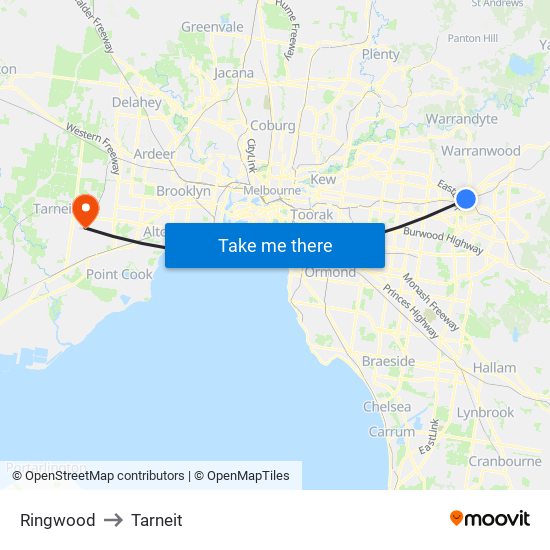 Ringwood to Tarneit map