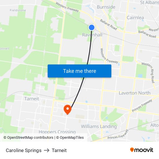 Caroline Springs to Tarneit map