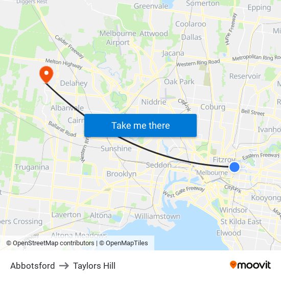 Abbotsford to Taylors Hill map