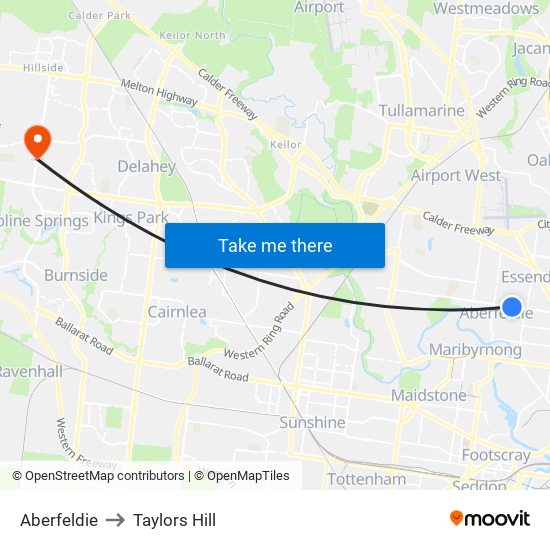 Aberfeldie to Taylors Hill map