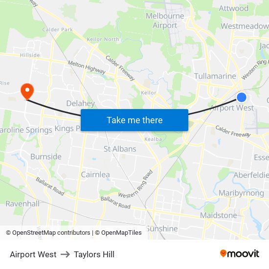 Airport West to Taylors Hill map