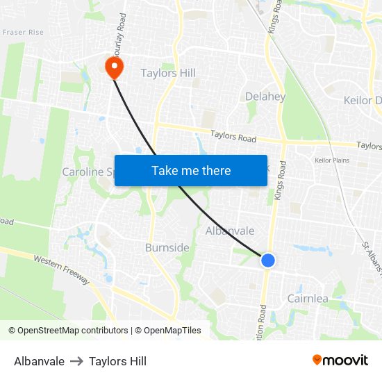 Albanvale to Taylors Hill map