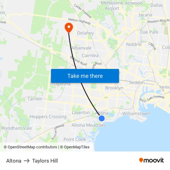 Altona to Taylors Hill map