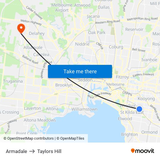 Armadale to Taylors Hill map