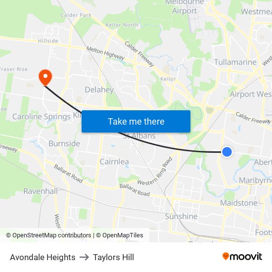 Avondale Heights to Taylors Hill map