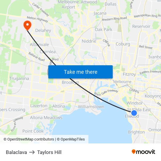 Balaclava to Taylors Hill map
