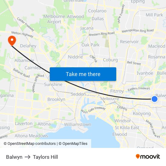 Balwyn to Taylors Hill map