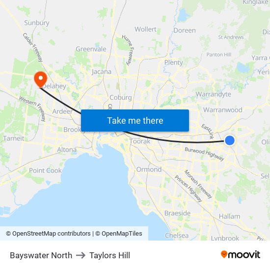 Bayswater North to Taylors Hill map