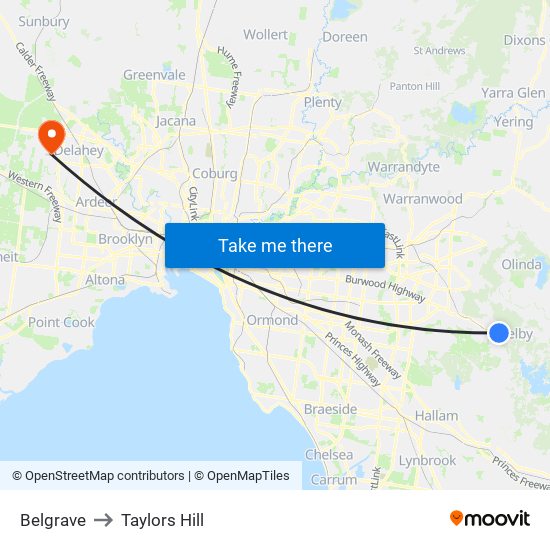 Belgrave to Taylors Hill map