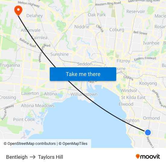 Bentleigh to Taylors Hill map