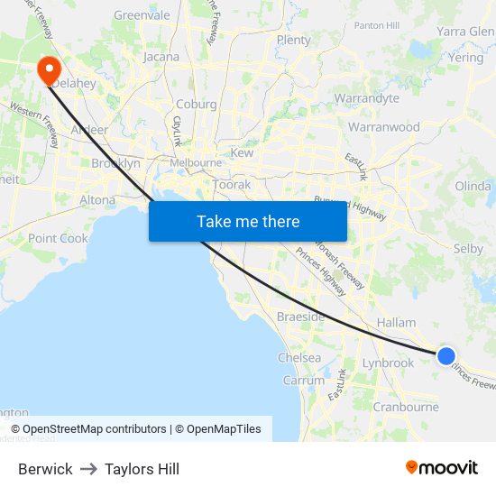 Berwick to Taylors Hill map