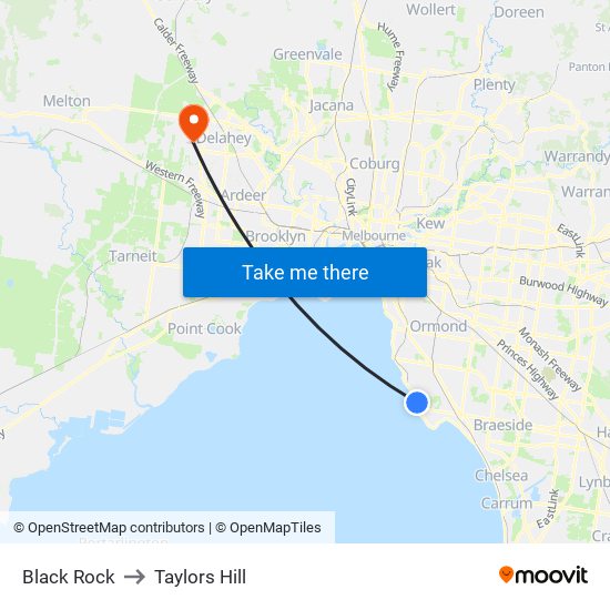 Black Rock to Taylors Hill map