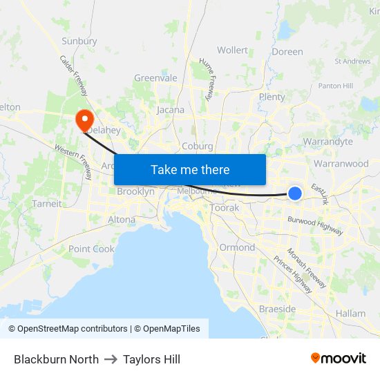 Blackburn North to Taylors Hill map