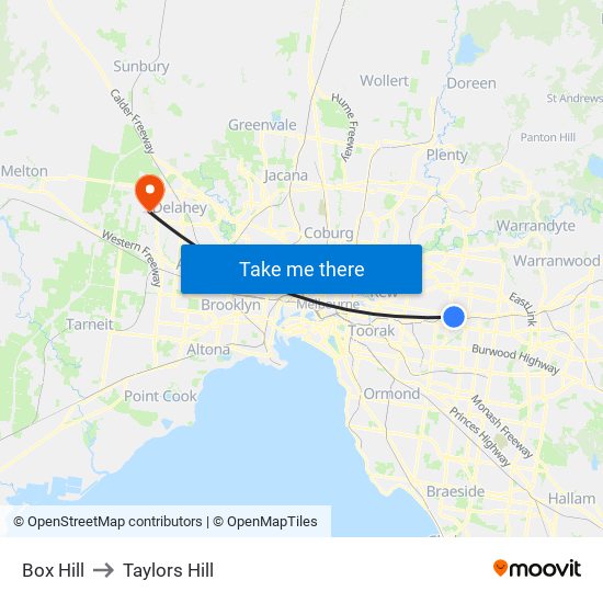 Box Hill to Taylors Hill map