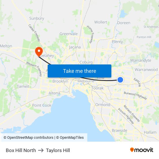 Box Hill North to Taylors Hill map