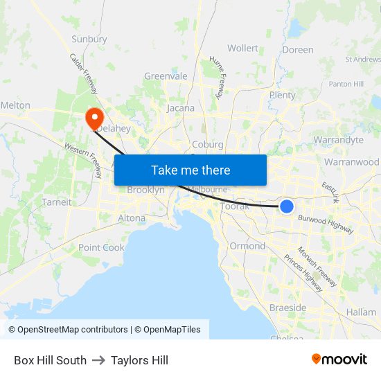 Box Hill South to Taylors Hill map