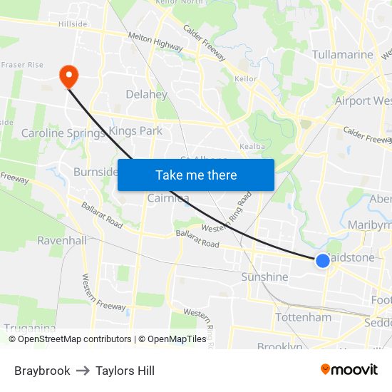 Braybrook to Taylors Hill map