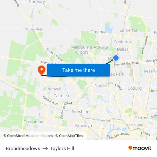 Broadmeadows to Taylors Hill map