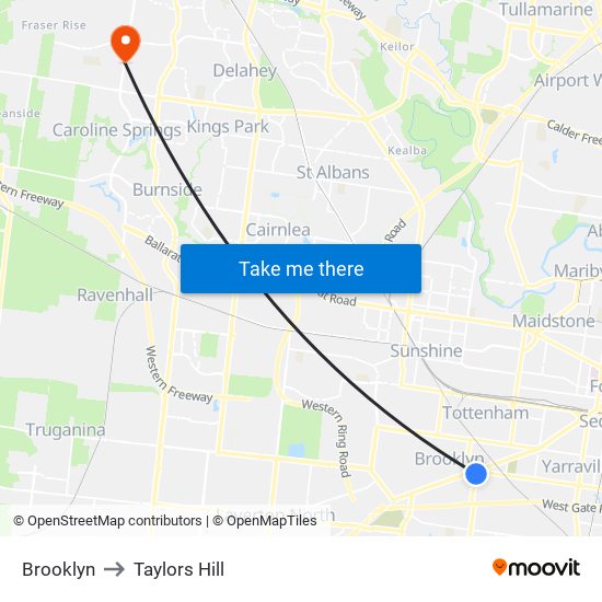 Brooklyn to Taylors Hill map