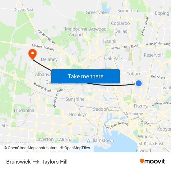 Brunswick to Taylors Hill map