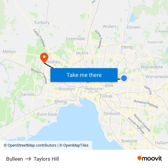 Bulleen to Taylors Hill map