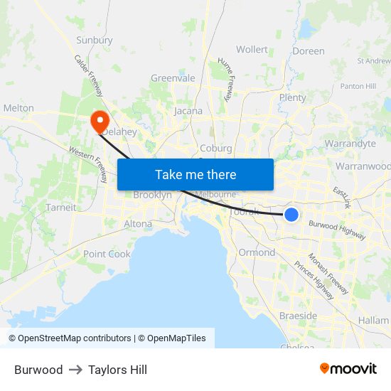 Burwood to Taylors Hill map