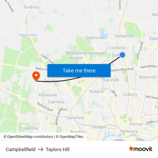 Campbellfield to Taylors Hill map