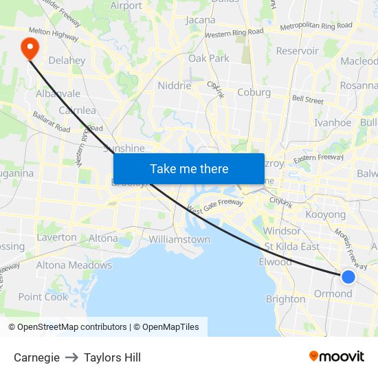 Carnegie to Taylors Hill map