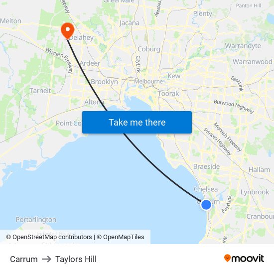 Carrum to Taylors Hill map