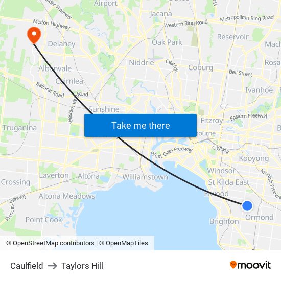 Caulfield to Taylors Hill map