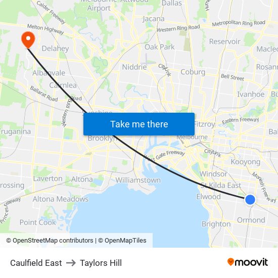 Caulfield East to Taylors Hill map