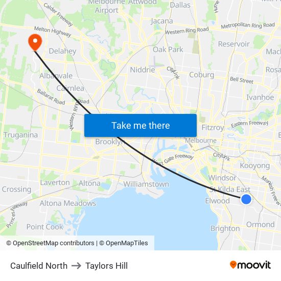 Caulfield North to Taylors Hill map