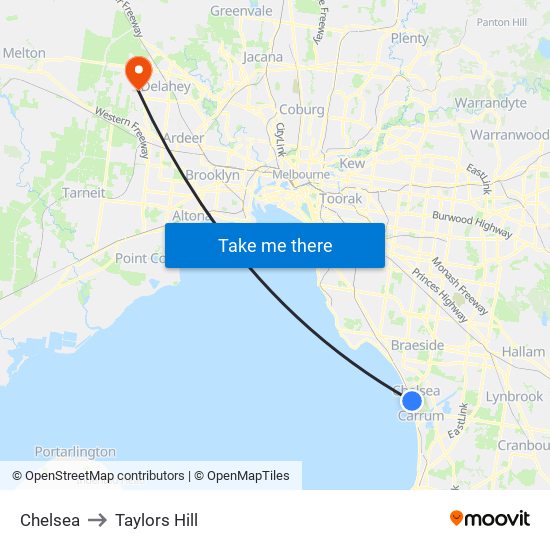 Chelsea to Taylors Hill map