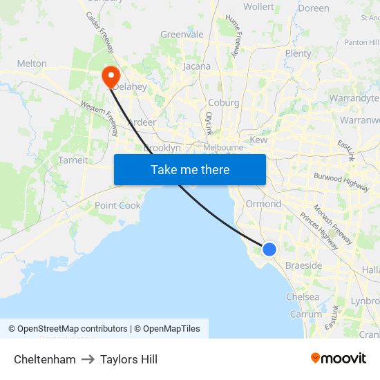 Cheltenham to Taylors Hill map