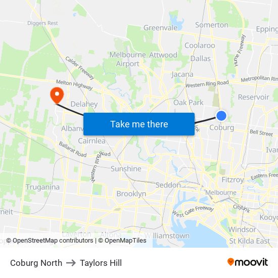 Coburg North to Taylors Hill map