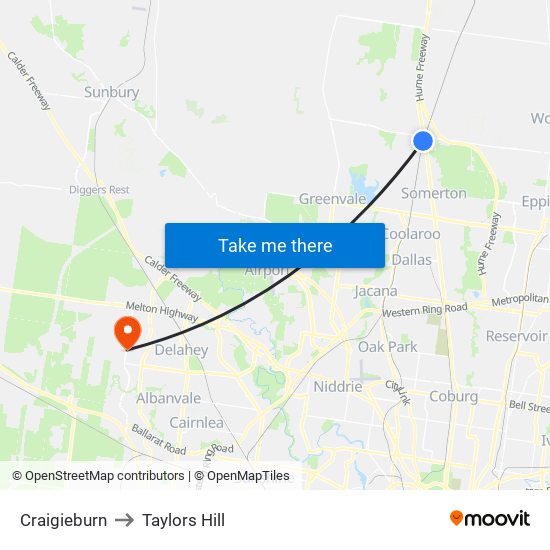 Craigieburn to Taylors Hill map