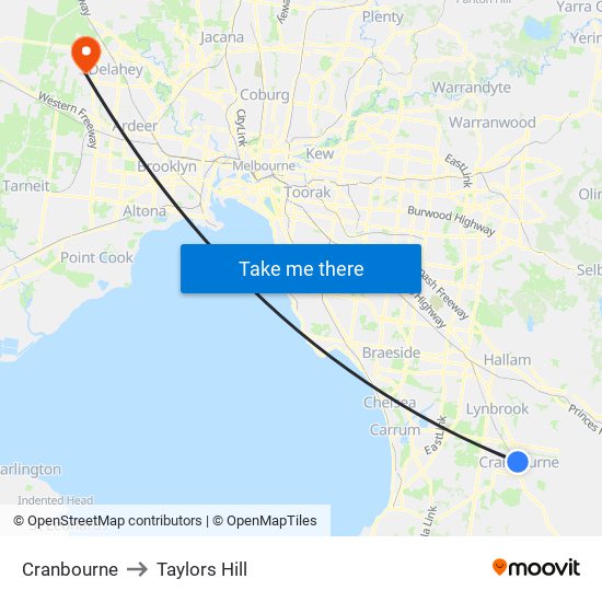 Cranbourne to Taylors Hill map