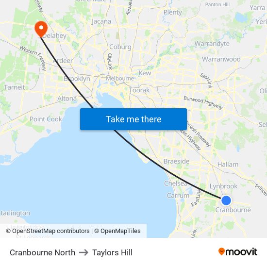 Cranbourne North to Taylors Hill map