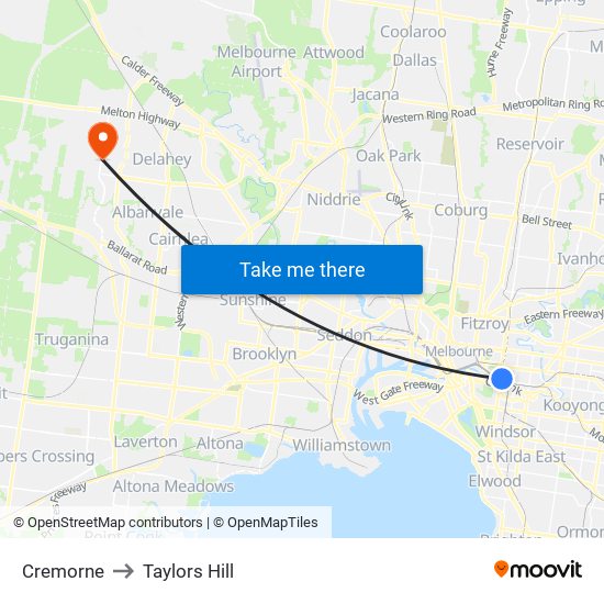 Cremorne to Taylors Hill map