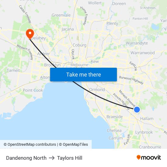 Dandenong North to Taylors Hill map