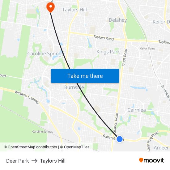 Deer Park to Taylors Hill map