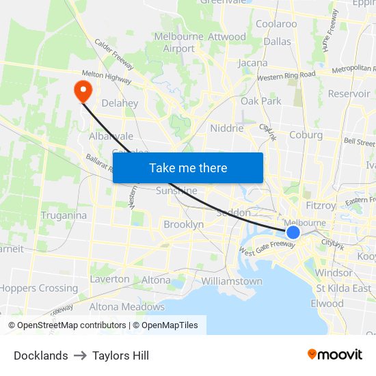 Docklands to Taylors Hill map