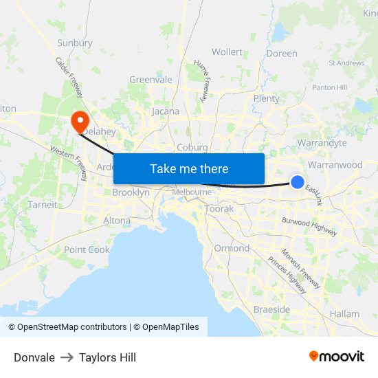 Donvale to Taylors Hill map