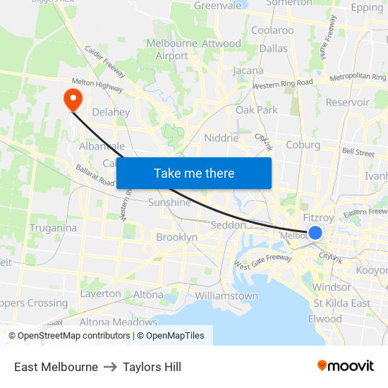 East Melbourne to Taylors Hill map